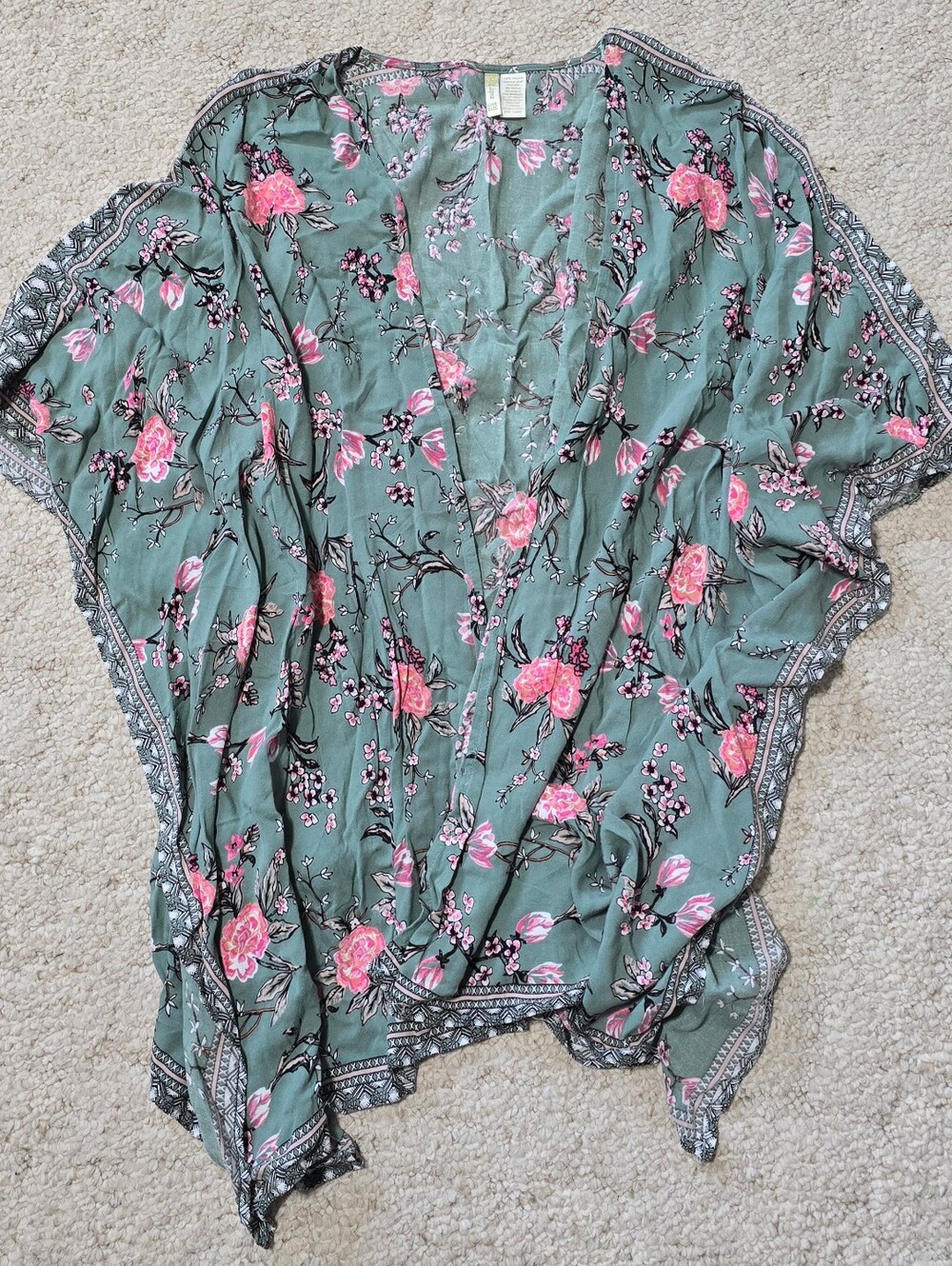 Green Floral Kimono One Size